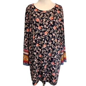 J. Jill Wearever Collection Floral Knit Top Womens XL Navy Multicolor Blouse